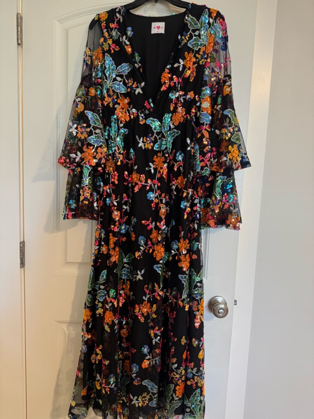 Buddy Love Black Maxi Dress with Multicolor Sequin Floral Embroidery